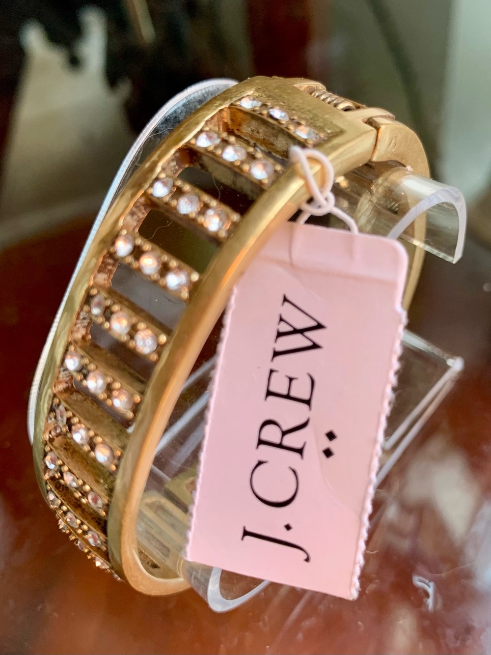 J. Crew Gold-Tone Rhinestone Bar Accent Hinged Bangle Bracelet -New!